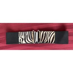 Statement Belt Womens Y2K Leather Animal‎ Print Black Stretch Silver Clasp